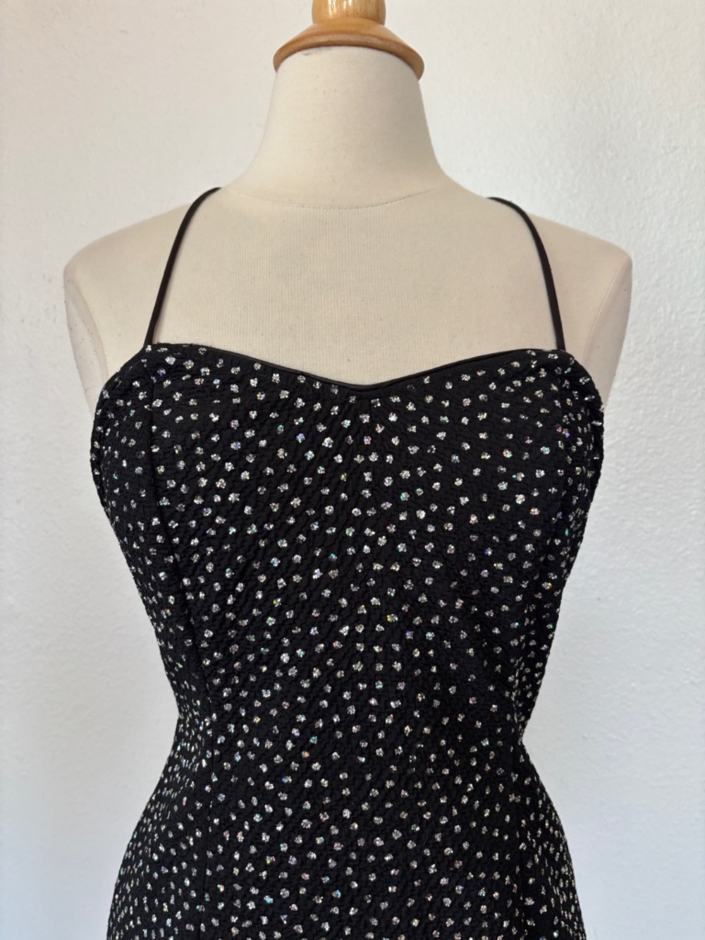 Vintage 80s Black Glitter Mini Cocktail Dress - Picture 2 of 9